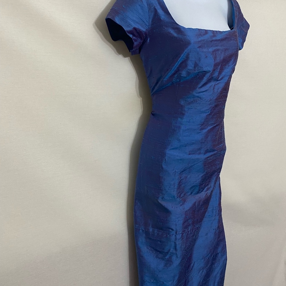 G-189 Finity Blue 100% Silk Short Sleeve MIDI Dress Size 6 - Picture 5 of 14